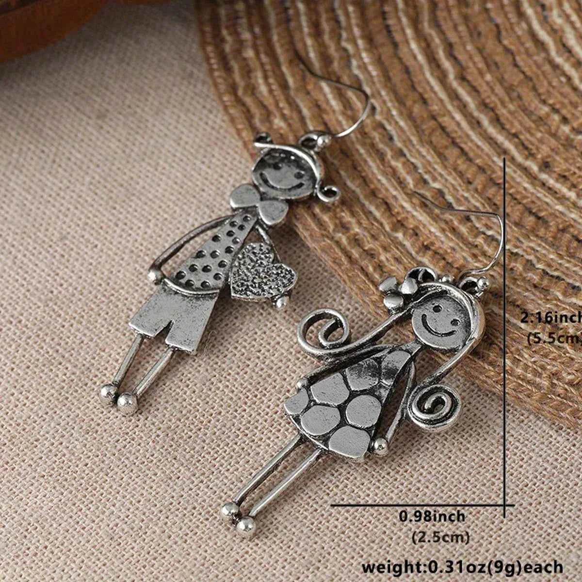 Retro Minimalist Couple Character Metal Pendant Earrings
