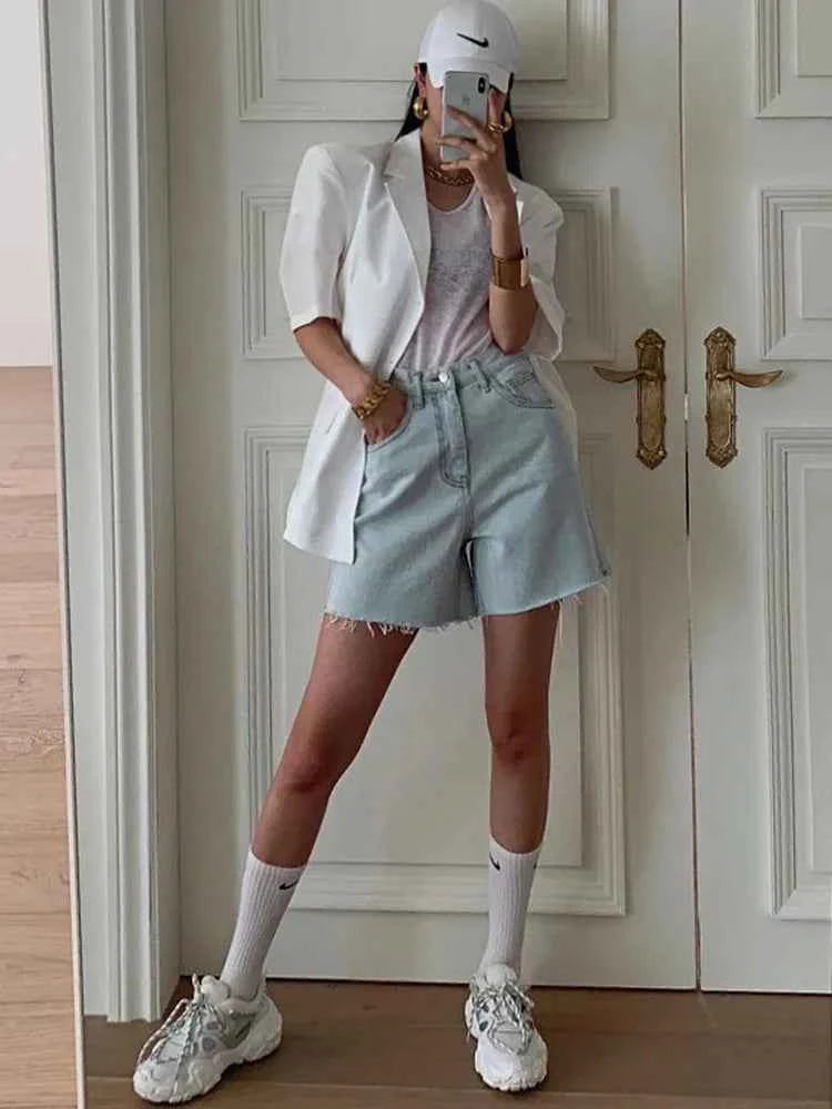 Light Blue High Waist Biker Short