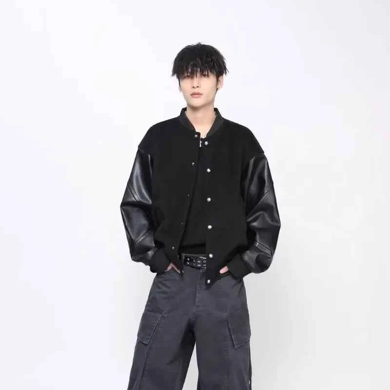 Vintage Patchwork PU Leather Baseball Varsity Jacket