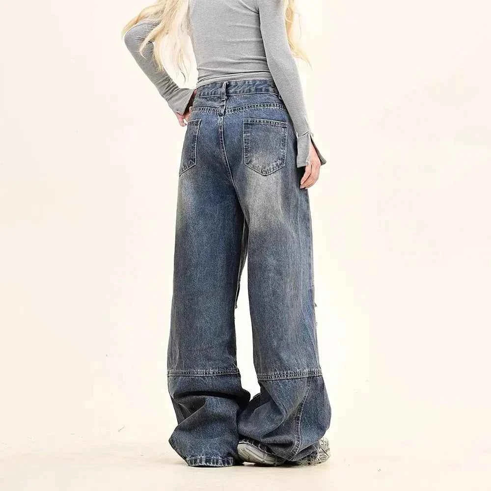 American Style Solid Color Ripped Jeans