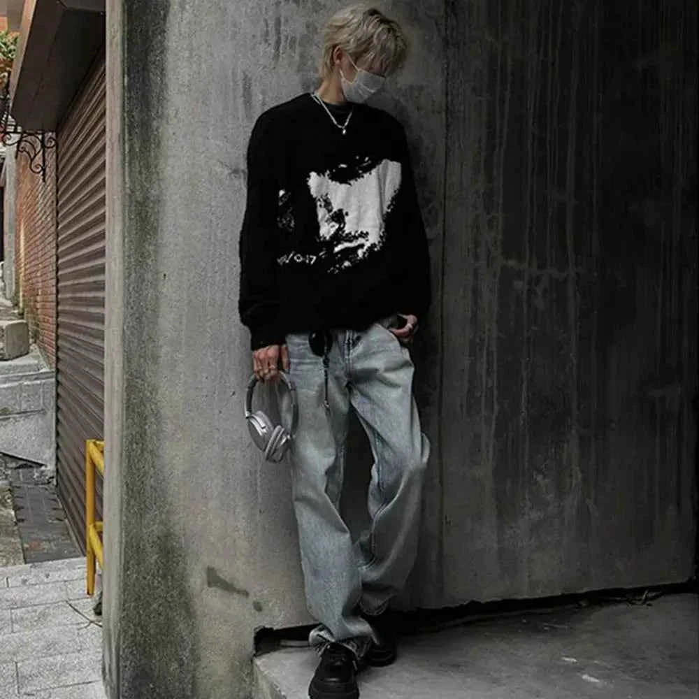 Gothic Streetwear Jacquard Long Sleeve Sweater