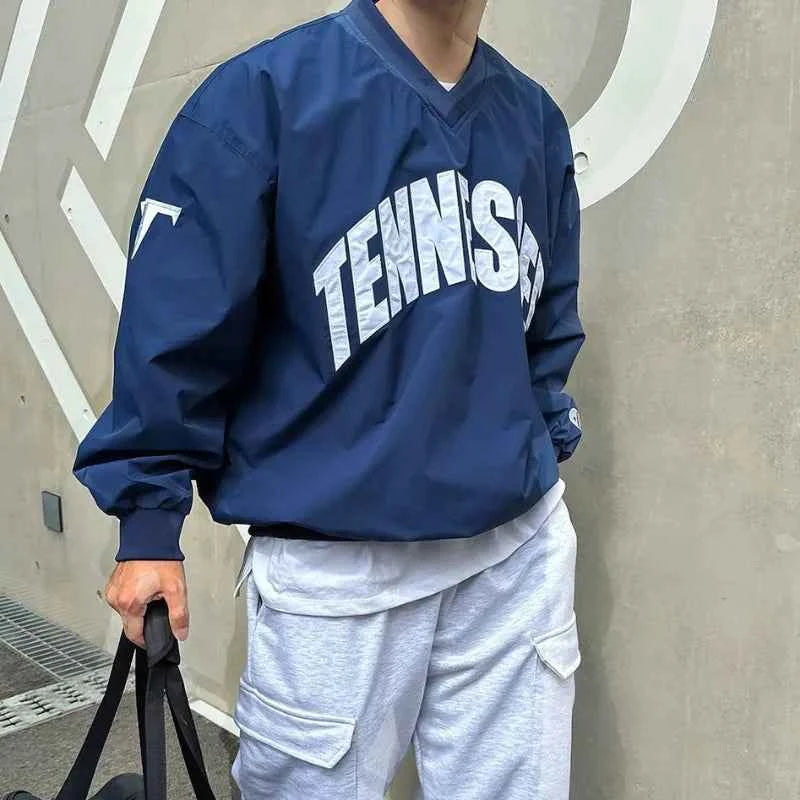 Sports Loose V-Neck Long-Sleeved T-Shirt