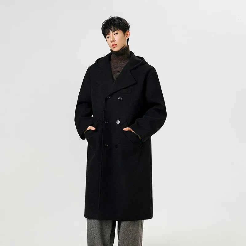 Stylish Double Breasted Wool Hooded Suit Coat