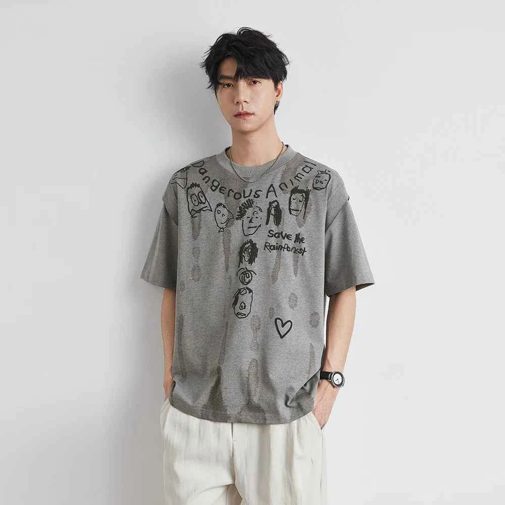 American Casual Comfort Style Foam Print Short T-Shirt