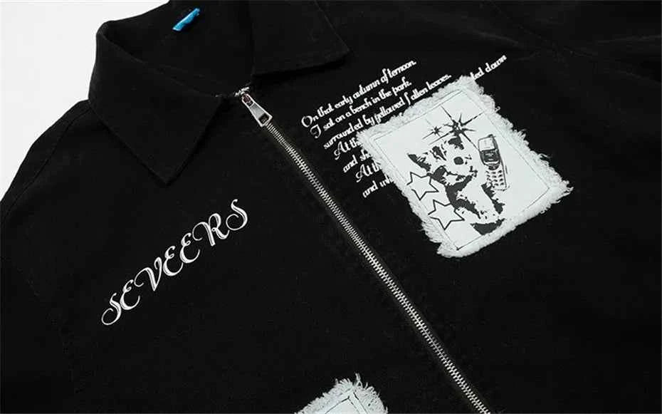 Streetwear Oversized Vintage Hip Hop Graphic Zipper Jacket
