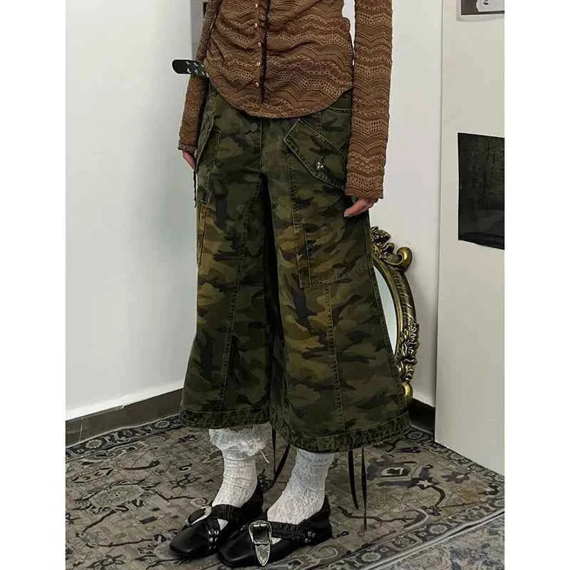 Streetwear Camouflage High Waist Wide Leg Jorts