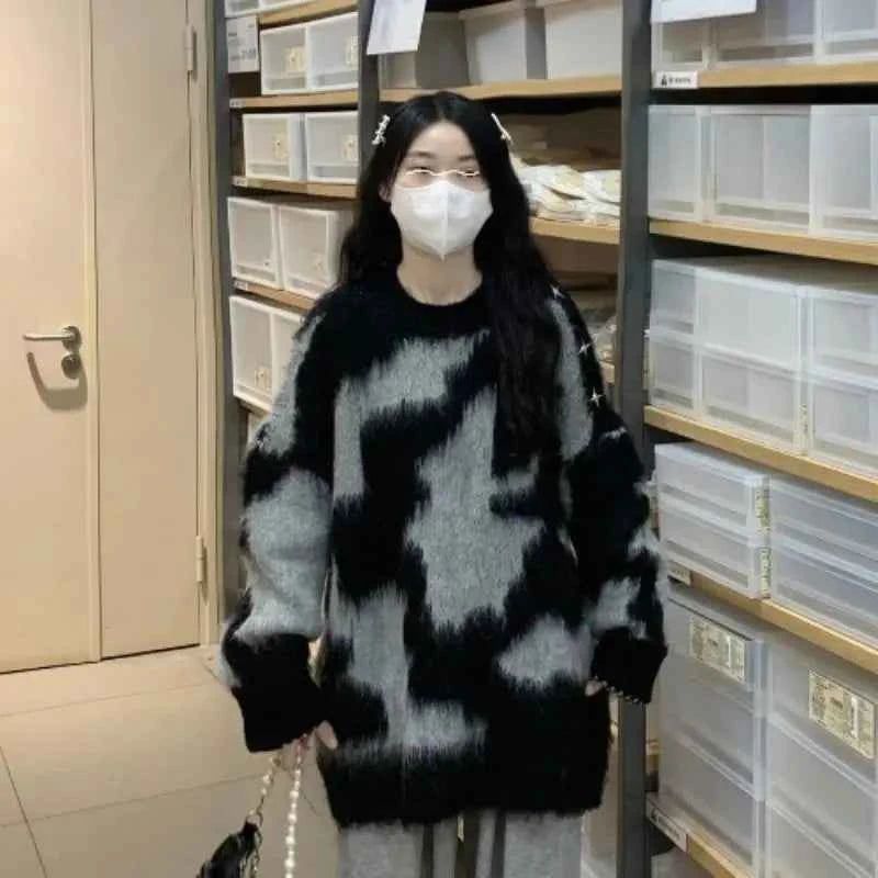 Y2K Everyday Essential Print Contrast Color Sweater