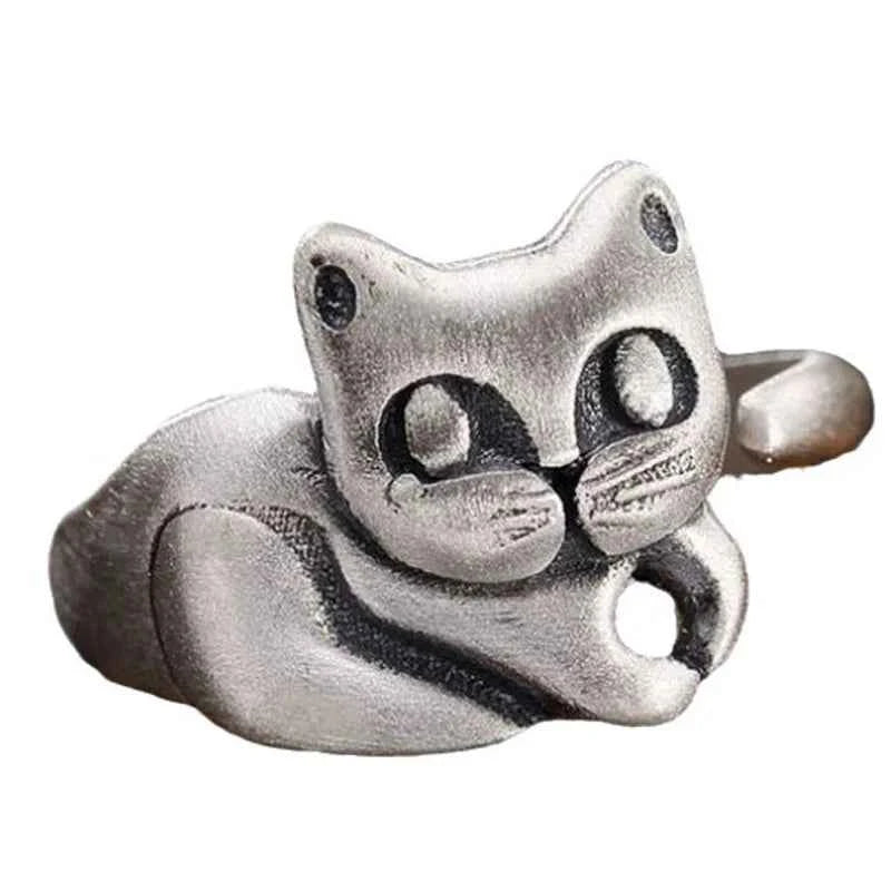 Vintage Thai Silver Cute Civet Cat Ring