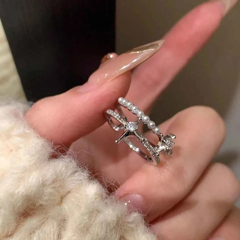 Romantic Pearl Double Layer Star Ring