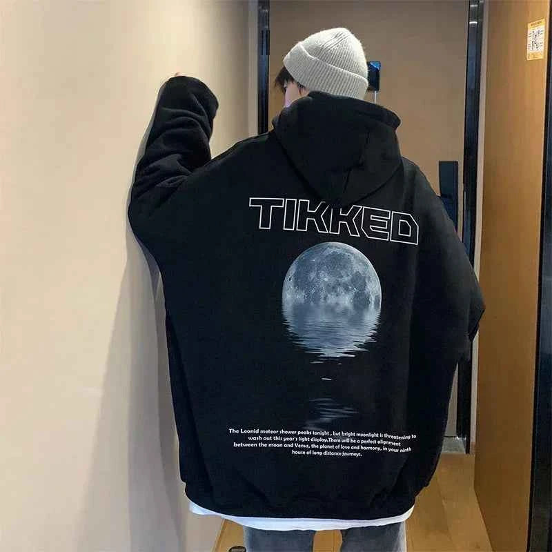 Stylish Moon Graphic Printed Autumn Hoodie