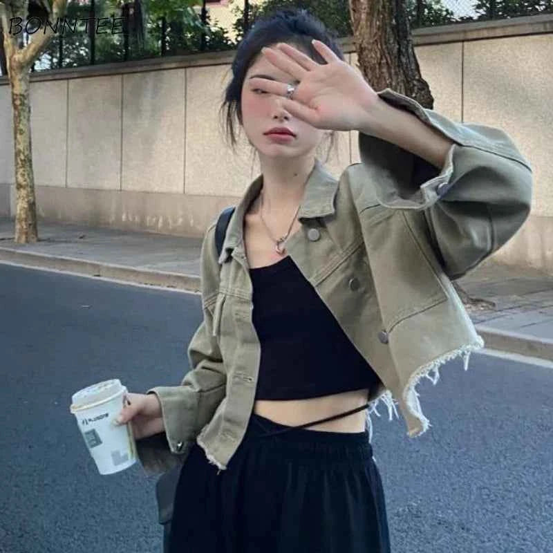 Women Cool Chic Cropped Denim Jacket