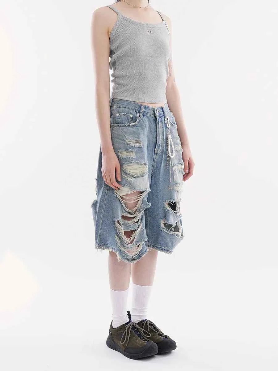 Plush Stylish Ripped Holes Denim Jorts