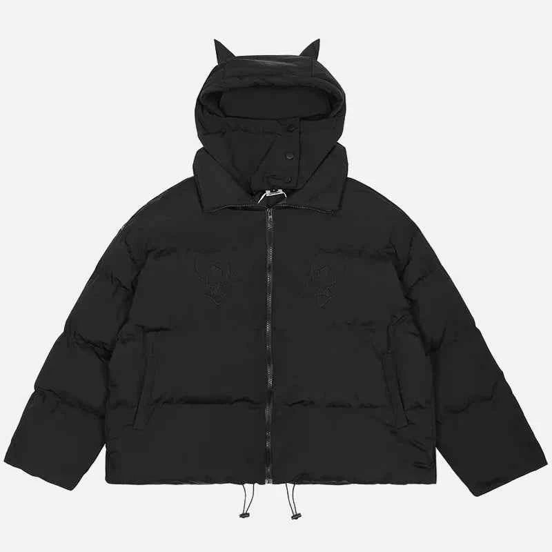 Warm Black Masked Neckline Hooded Puffer Jacket