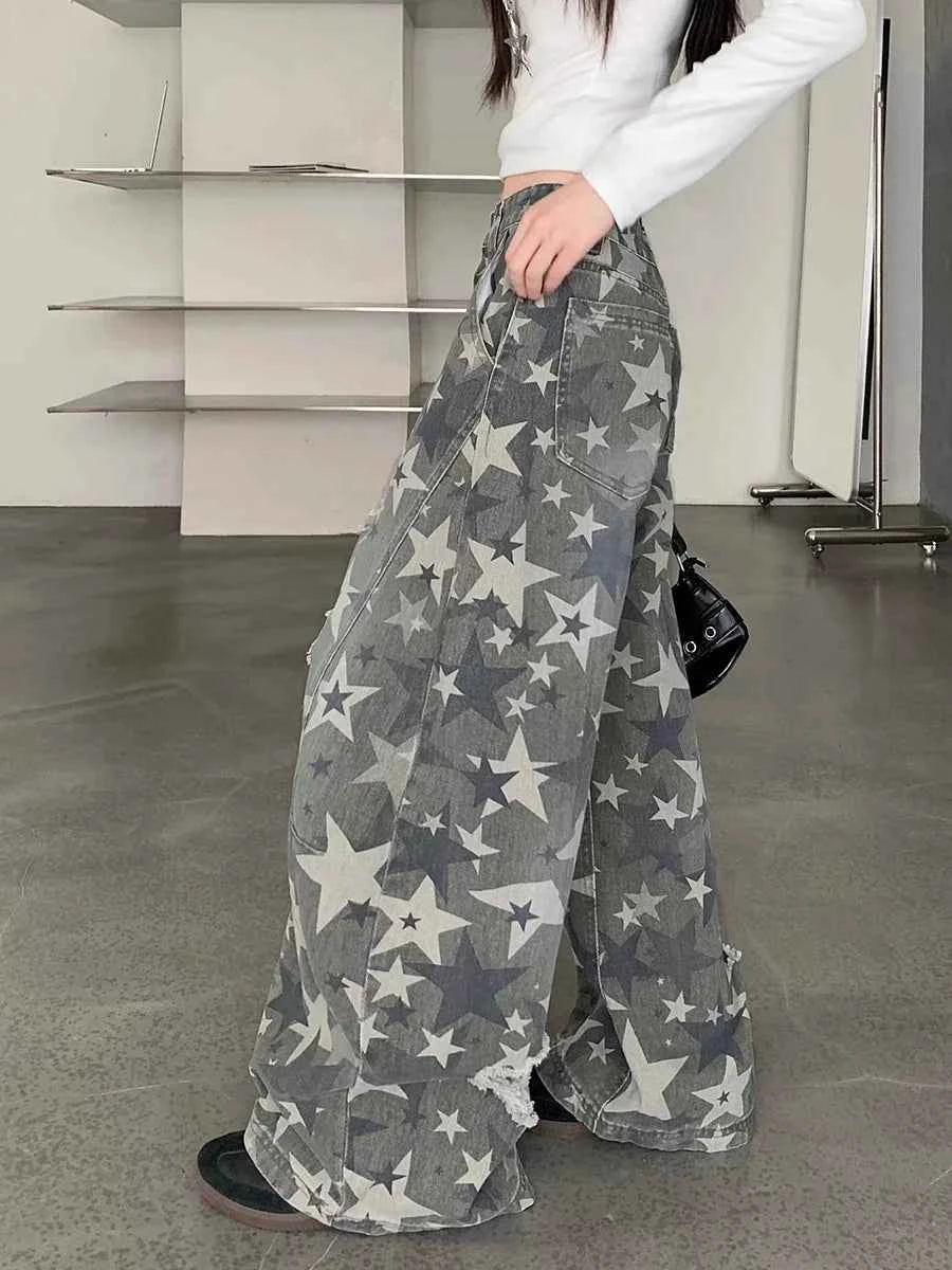 Camo Destroyed Loose Fit Boyfriend Denim Jeans