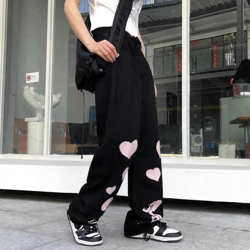 Skulls Print Loose Hearts Wide Leg Pants