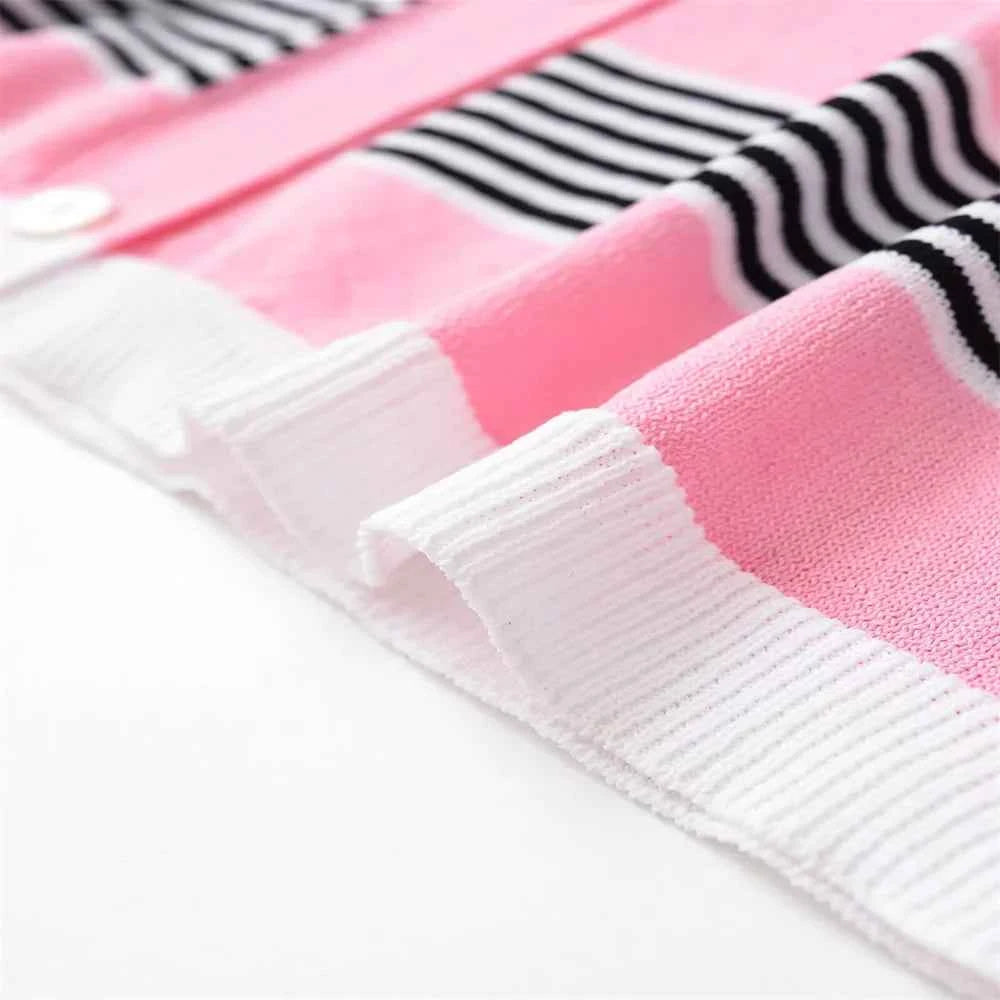 Durable Striped Knitted Short Sleeve Cardigan