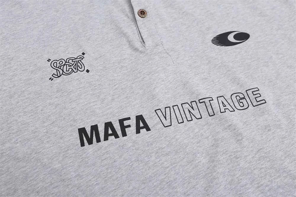 Casual Loose Fit Fake Two-Piece Letter Print Polo T-Shirt