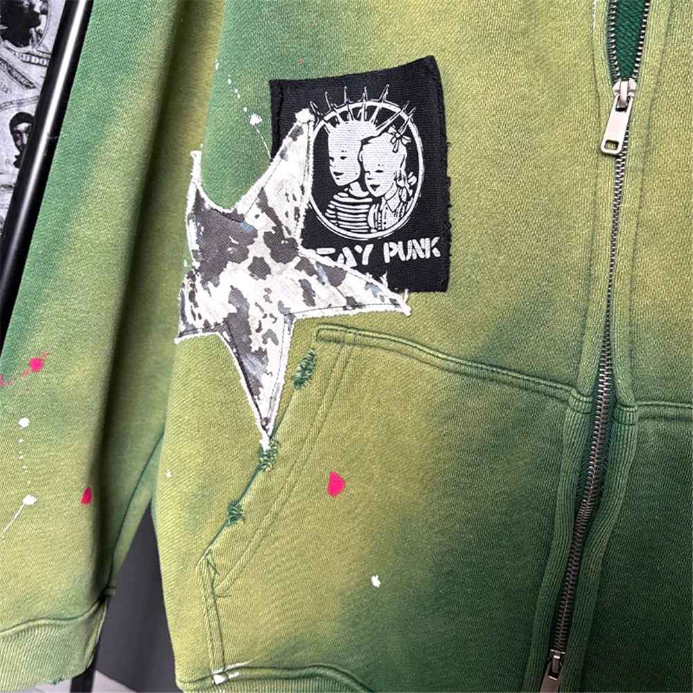 Y2K Green Retro Oversized Tie Dye Zip Sweatshirt