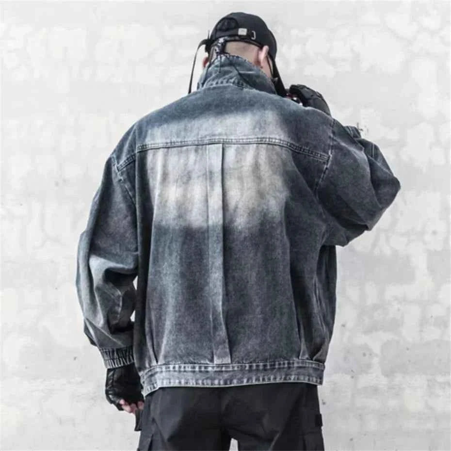 Blue Irregular Zipper Denim Jacket