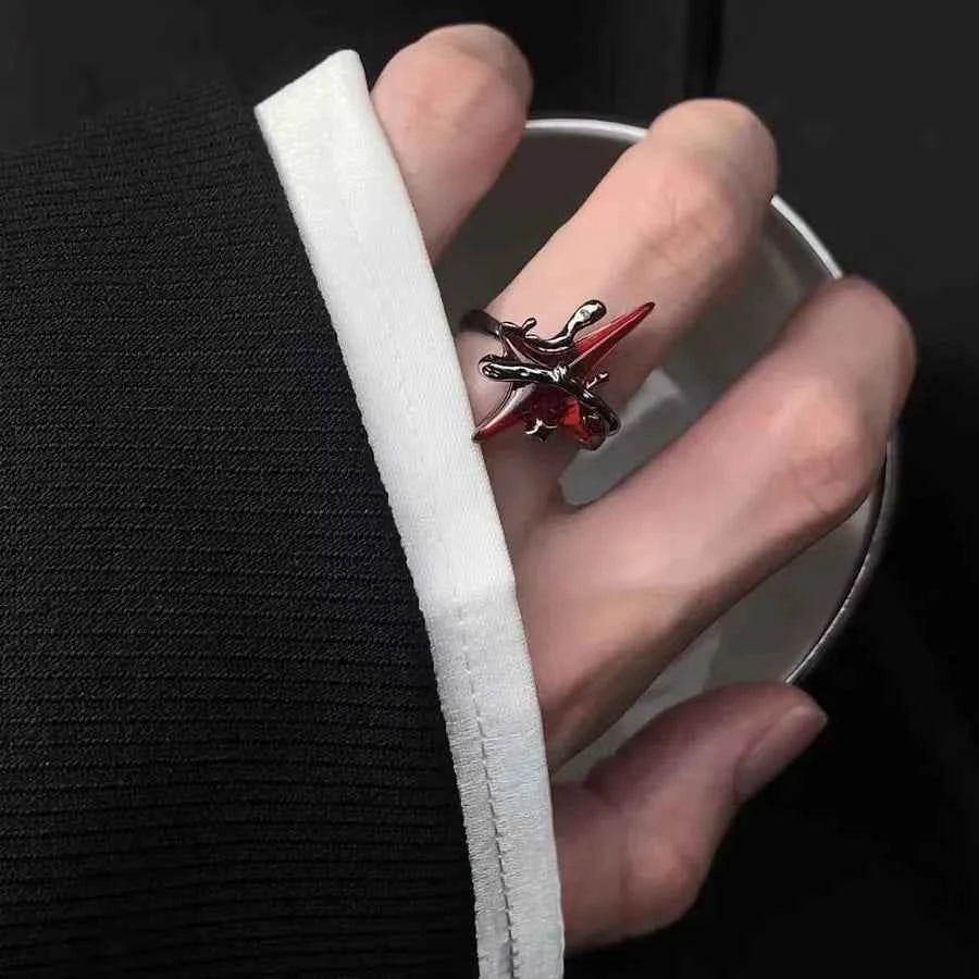 Gothic Cross Star Stone Moon Ring