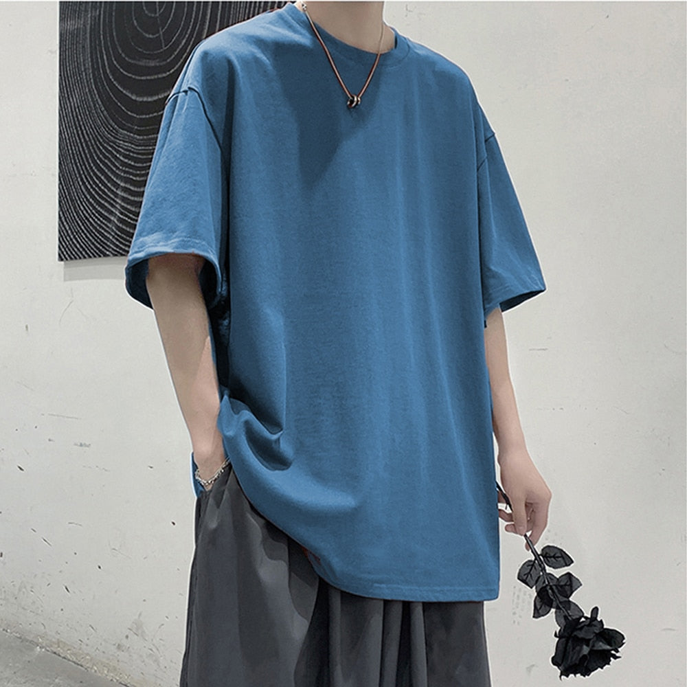 Loose Round Neck Plain T-Shirt