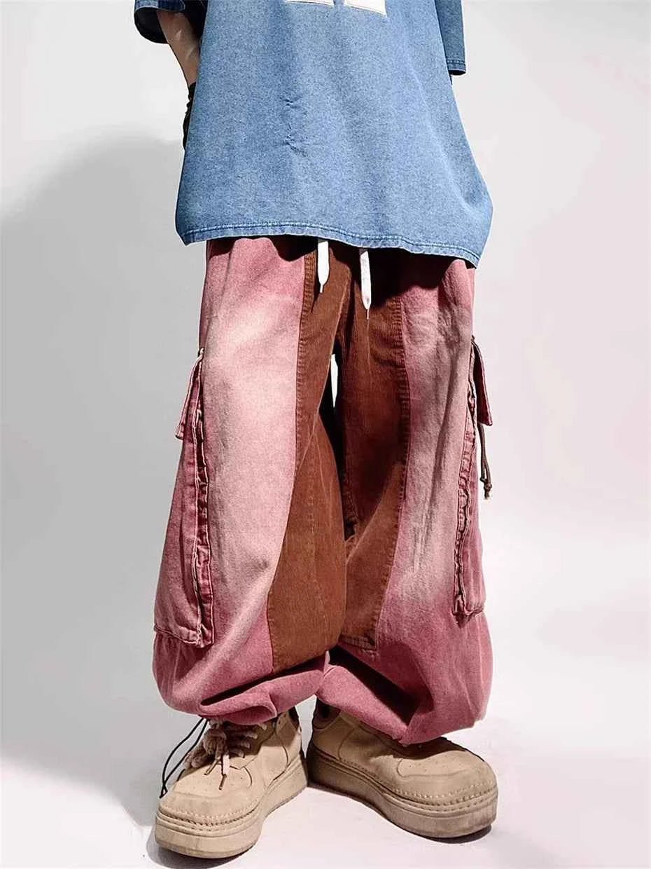 Vintage Streetwear Washed Pink Cargo Jeans