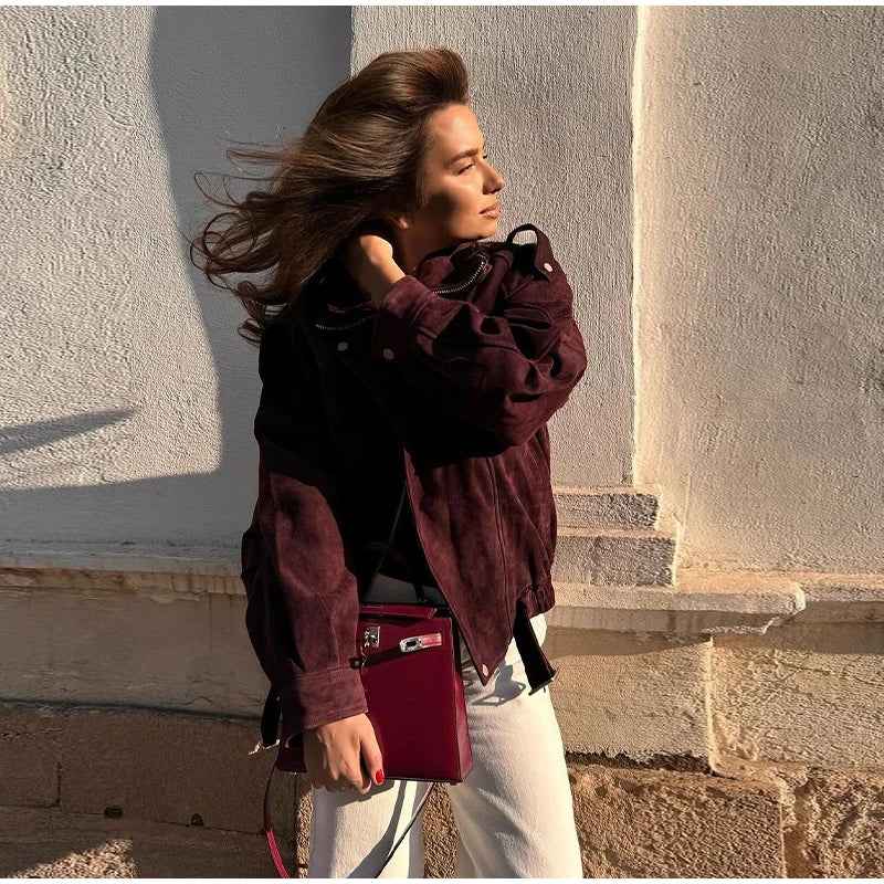 Versatile Retro Lace-Up Zipper jacket