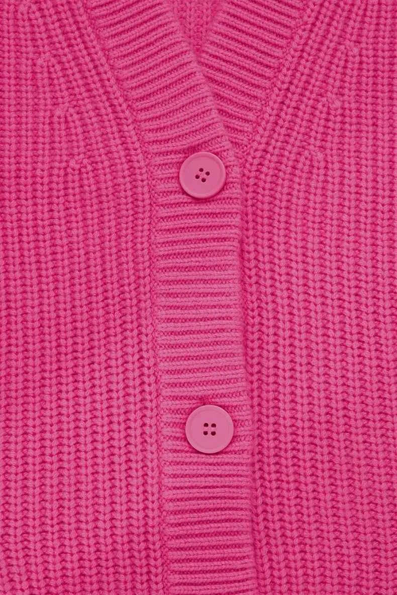 Ethereal Pink Casual Winter Rib V-Neck Cardigan