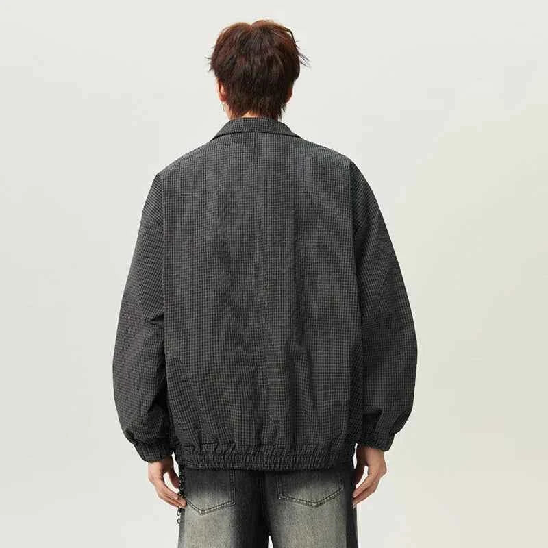 Stylish Plaid Design Stand Collar Zipper Jacket