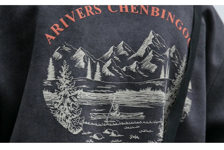 Gray Color Mountain Valley Design Sweater
