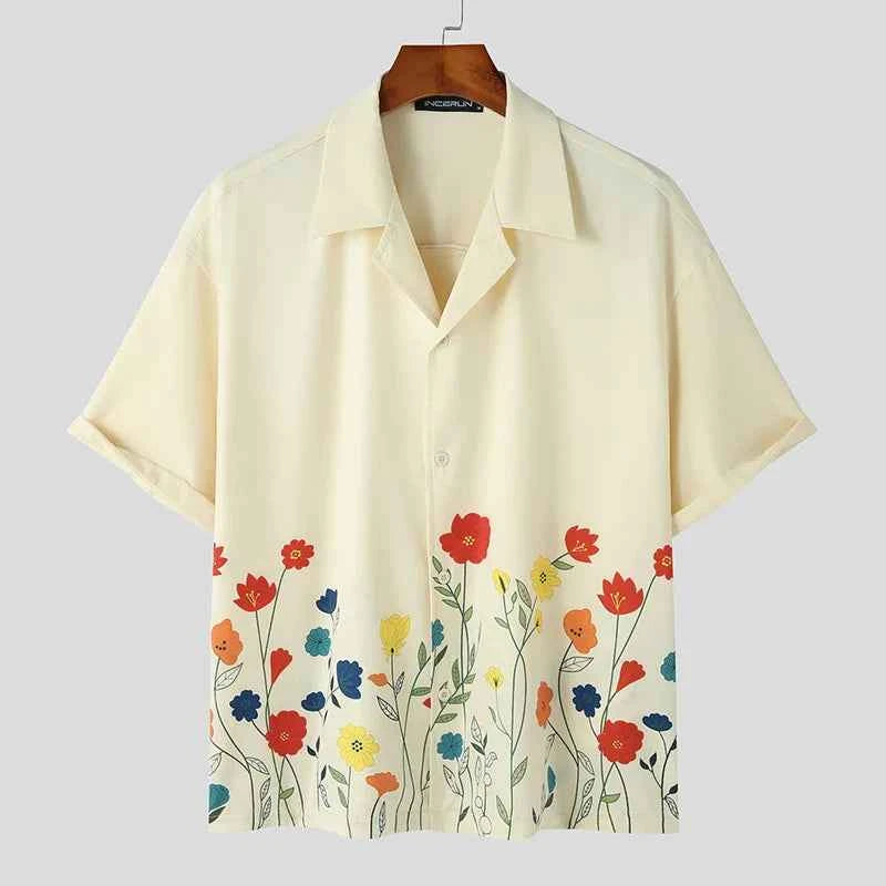 Breathable Floral Print Loose Fit Lapel Shirt