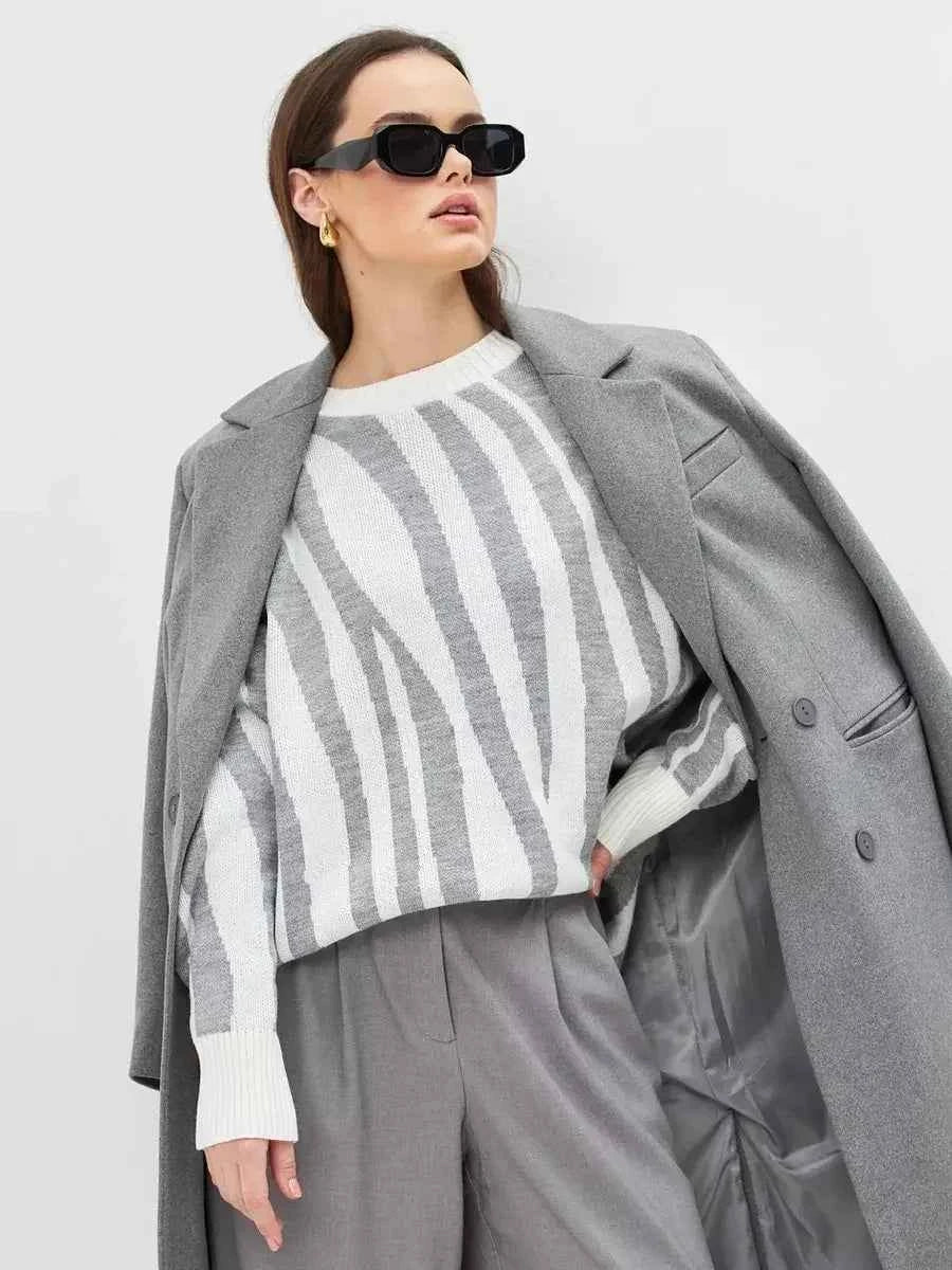 Women Striped Oversized Knitted Pullover Sweater