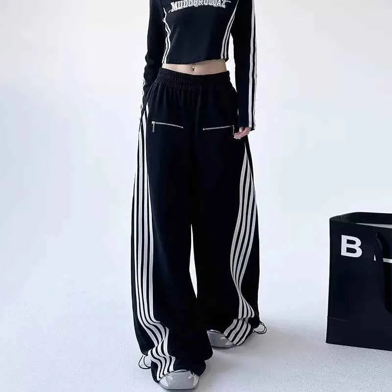 Y2K Elastic Waist Patchwork Striped SweatPants