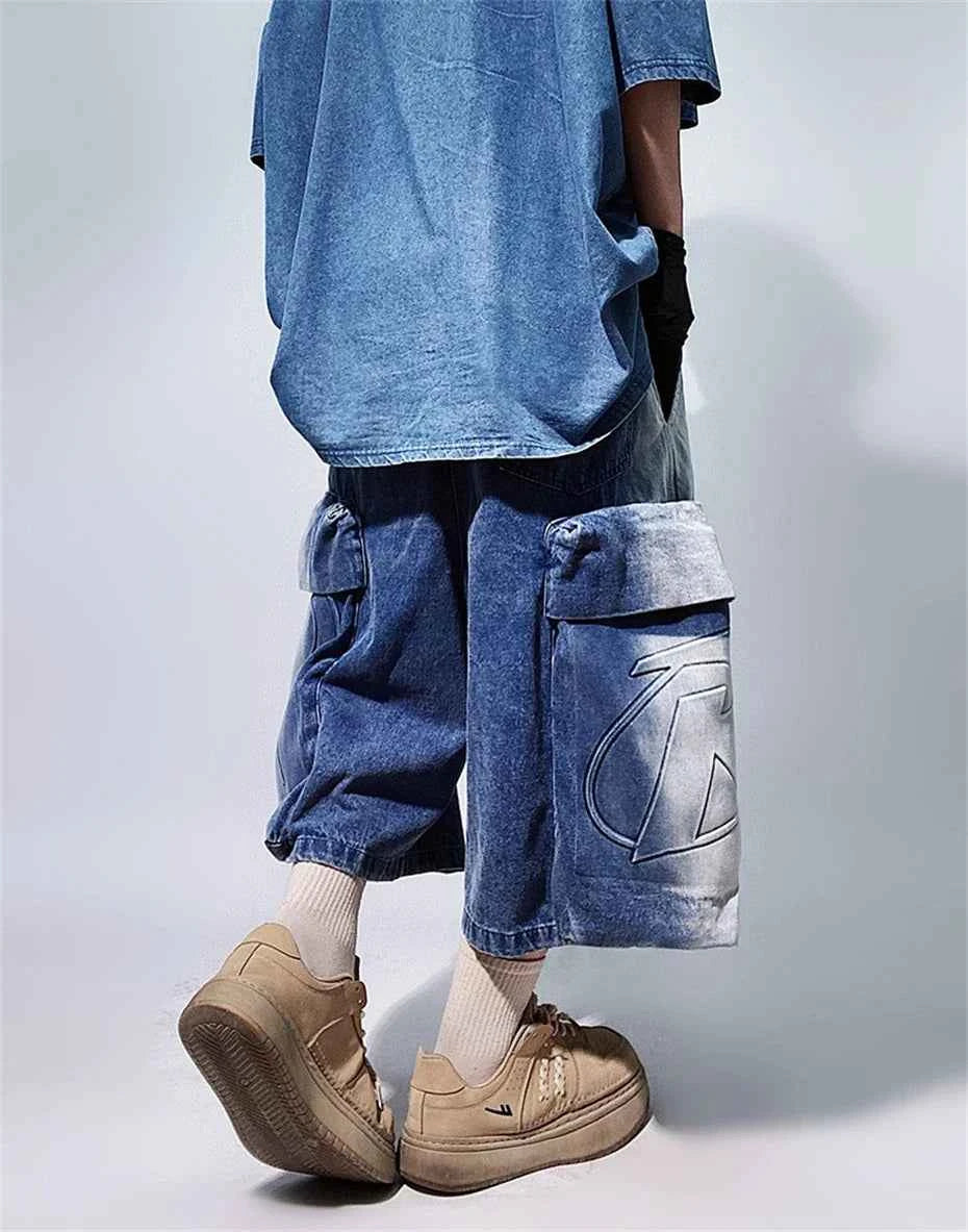 Retro Hip Hop Wide Leg Denim Jorts