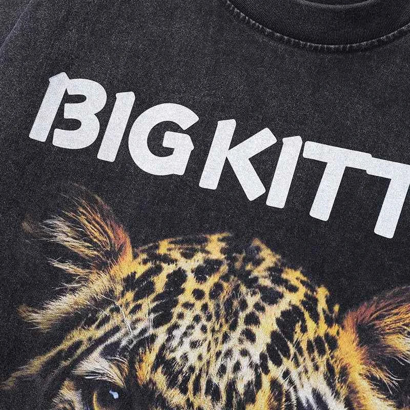 Oversized Washed Black Tiger Graphic Long Sleeve T-Shirt