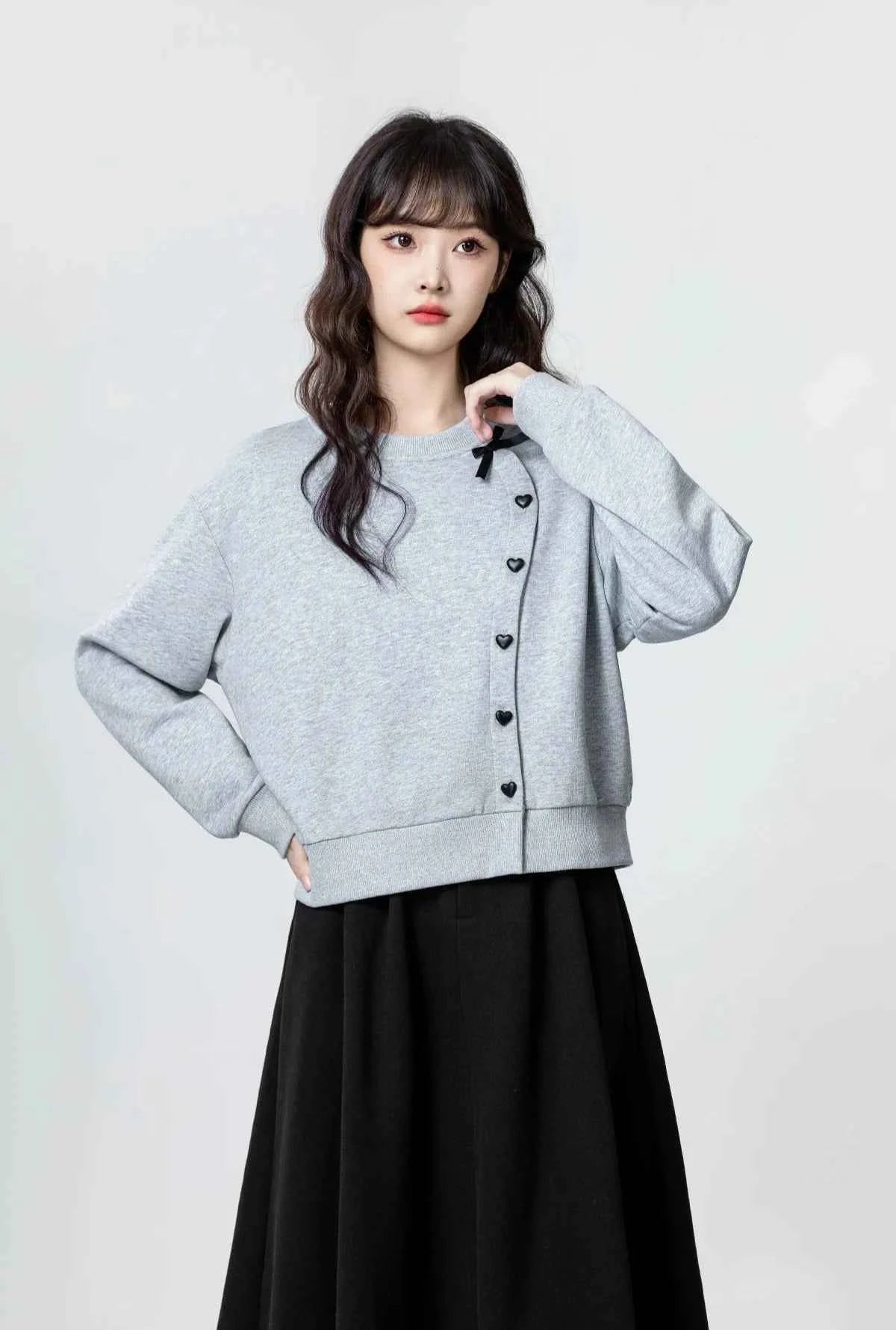korean Tender Bow Button Up Sweater