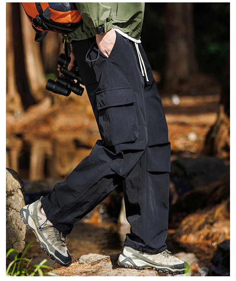 Plain Color Hiking Style Knee Pocket Pants