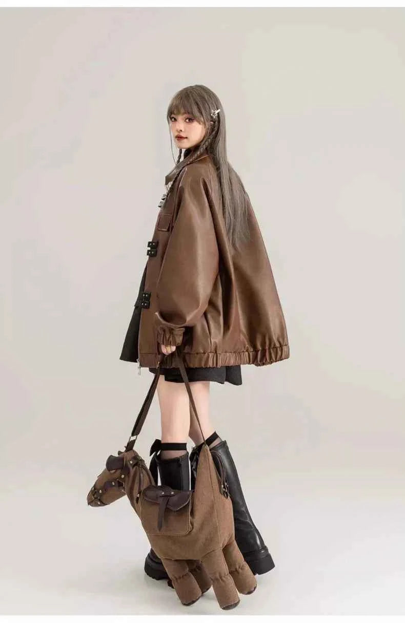 Classic Distressed Brown Faux Leather Jacket
