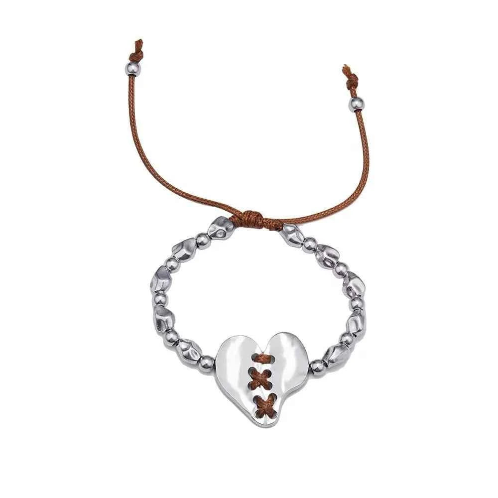 Adjustable Punk Silver Heart Bracelet