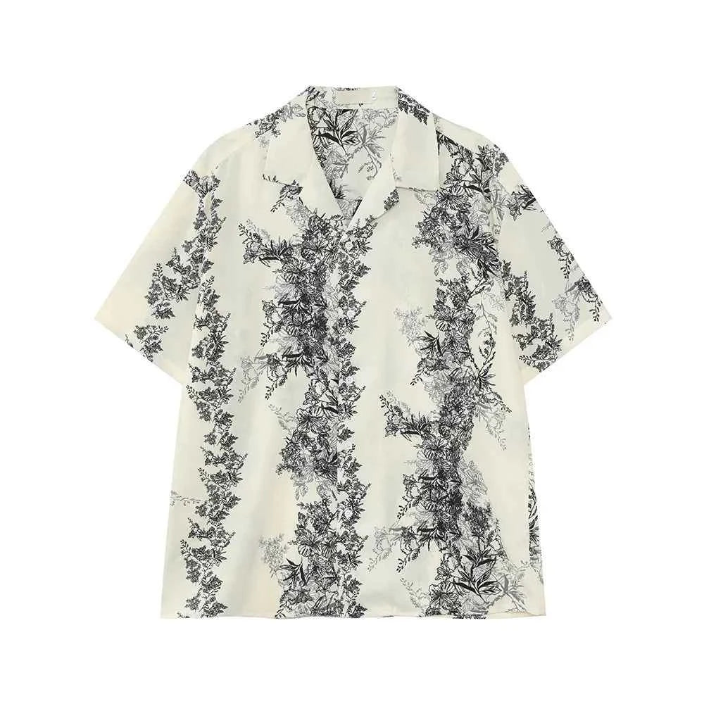 Retro Floral Cuban Collar Casual Shirt