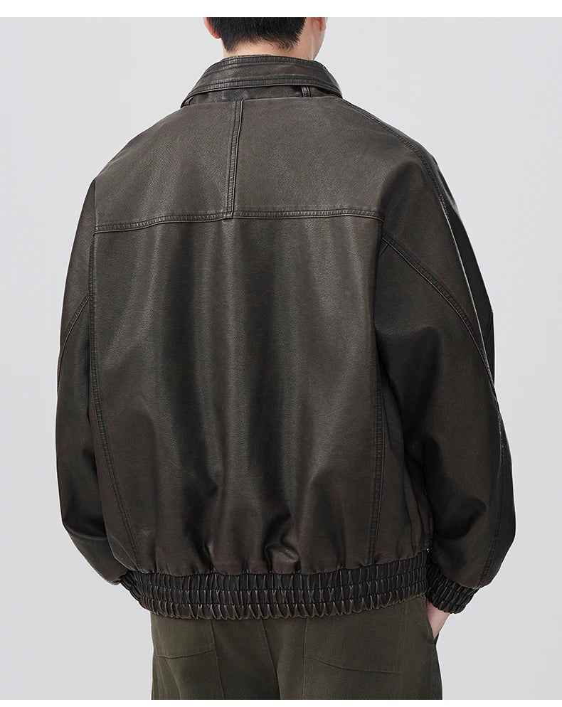 Men Vintage Japanese Style Motorcycle Leather Jacket