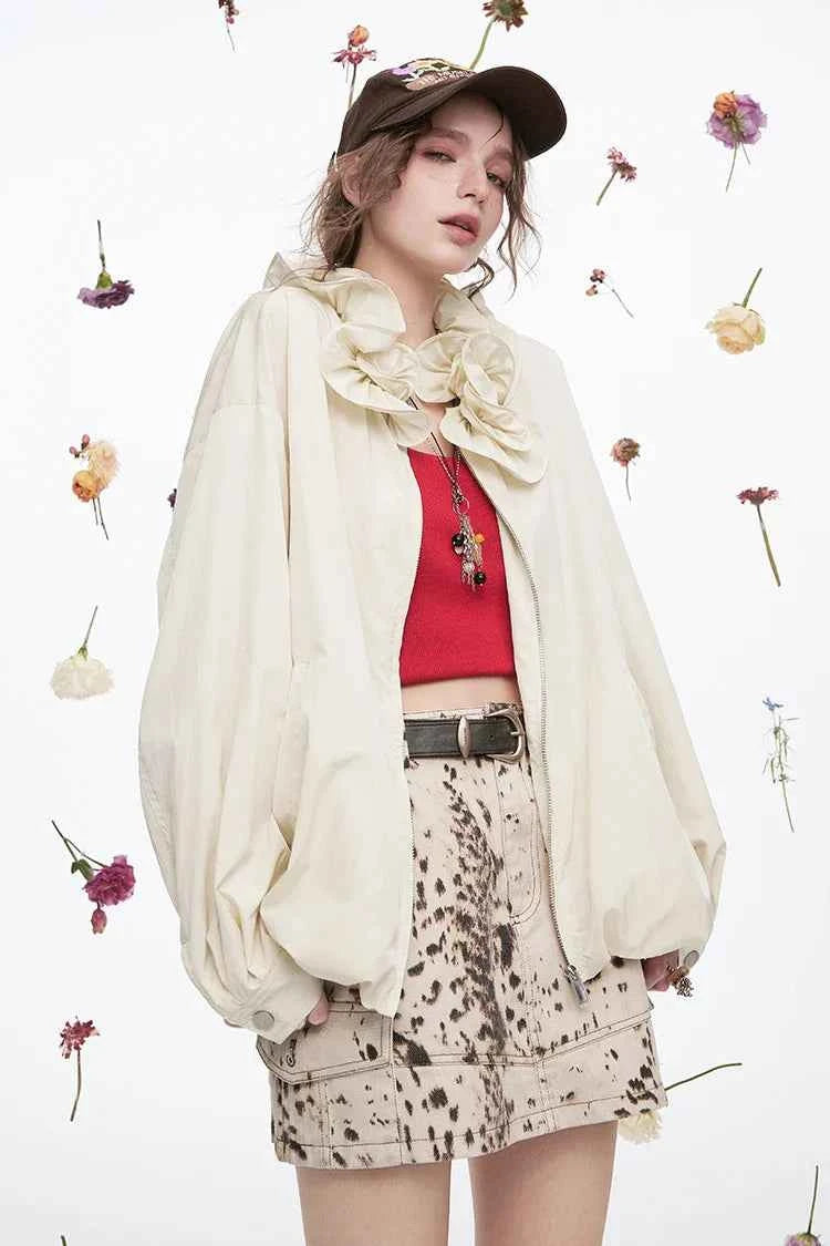 Sweet Ruffles Collar Casual Loose Jacket
