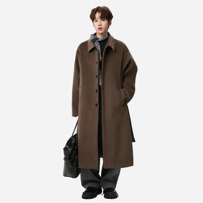 Lightweight Plaid Single Breasted With Belt Woolen Coat