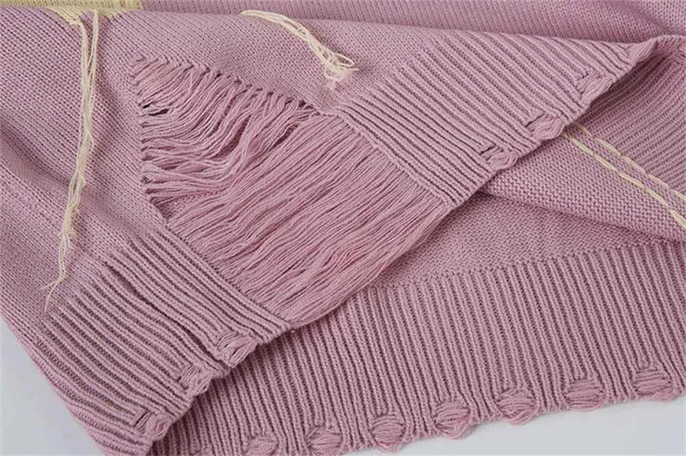 Y2K Women Cozy Distressed Oversized Knit Sweater