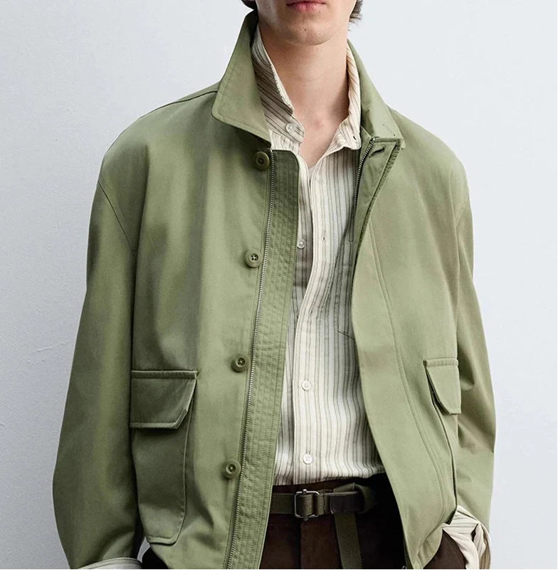 Effortless Y2K Casual Green Loose Fit Cargo Jacket - Luxuryurbanwear
