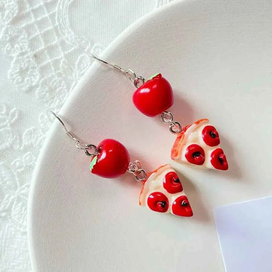 Vibrant Red Apple Pizza Earring