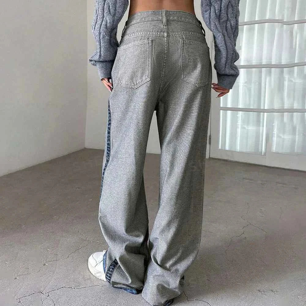 Colorblock Designer Loose High Waist Jeans