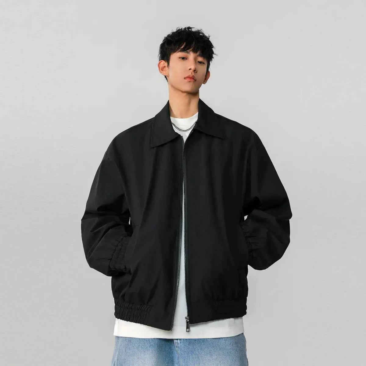 Classic Solid Color Casual Zip-Up Jacket