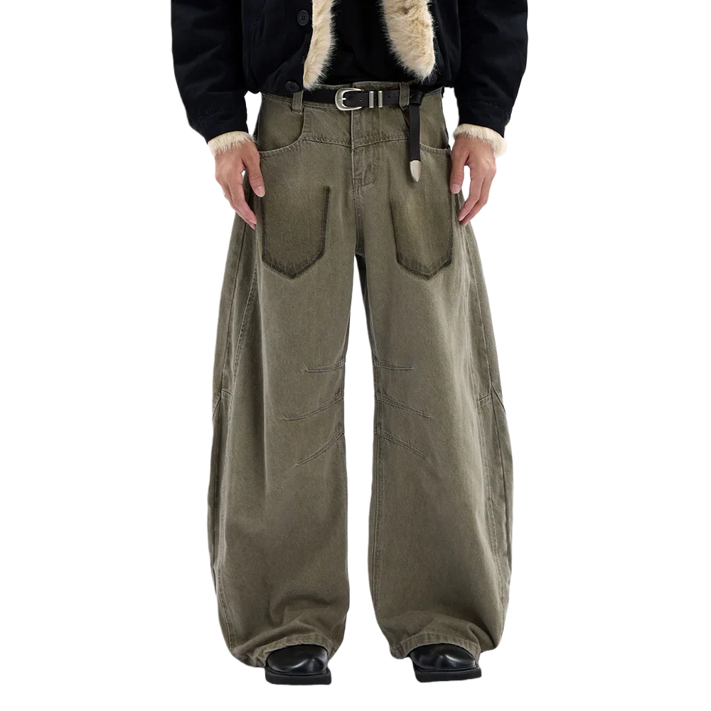 Vintage Pleated Spliced Distressed Wide Leg Jeans - Luxuryurbanwear