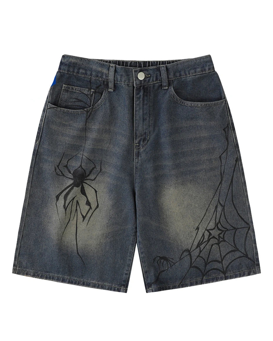 Nodok Spider Cobweb Blue Jean Shorts